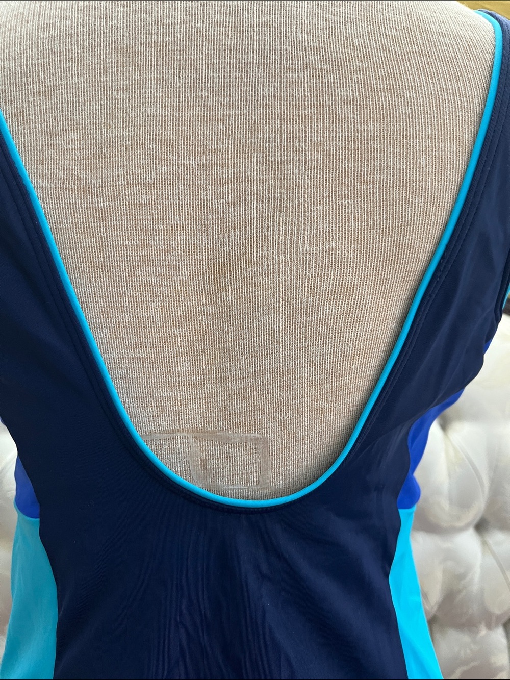 Lands' End Navy with Bright Blue & Aqua Colorblock One-Piece Swimsuit NWOT - Picture 5 of 6